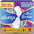 Always Radiant Teen Pads, Size 4, Overnight, with Wings