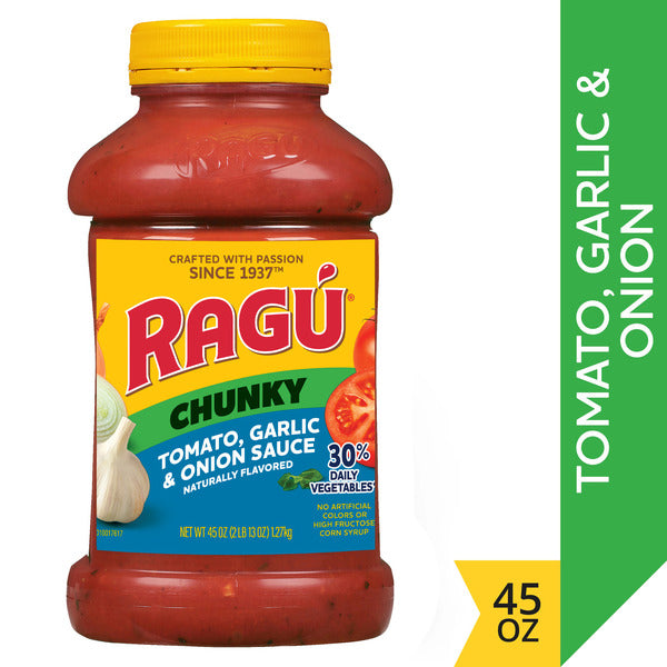 Ragu Chunky Tomato, Garlic and Onion Pasta Sauce, Made with Diced Tomatoes, Delicious Garlic and Onions, 45 oz