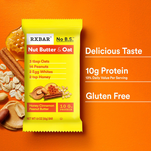 RXBAR Nut Butter and Oat Honey Cinnamon Peanut Butter Protein Bars, Protein Snacks, 1.9 oz