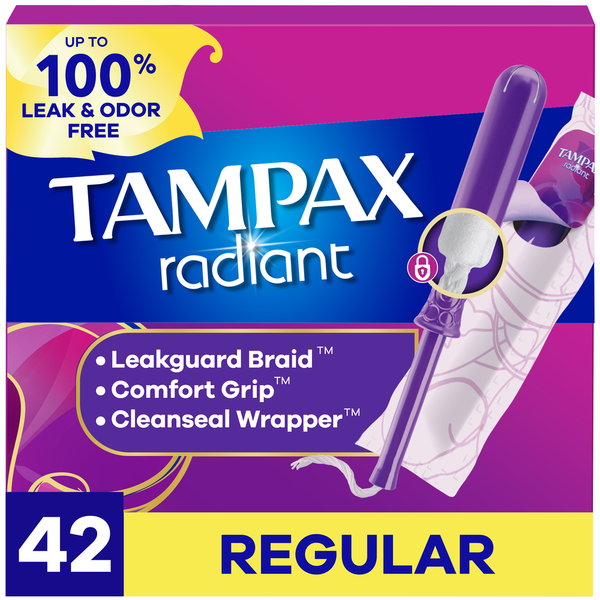 TAMPAX Radiant Tampons, with Leak Guard Braid, Regular
