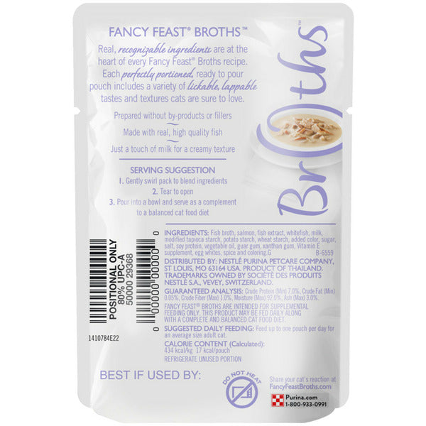 Purina Fancy Feast Lickable Wet Cat Food Broth Topper, Creamy Wild Salmon and Whitefish
