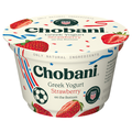 Chobani strawberry Greek yogurt container on a white background