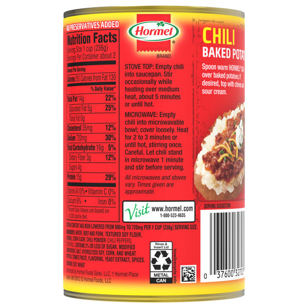 Hormel Less Sodium No Beans Chili