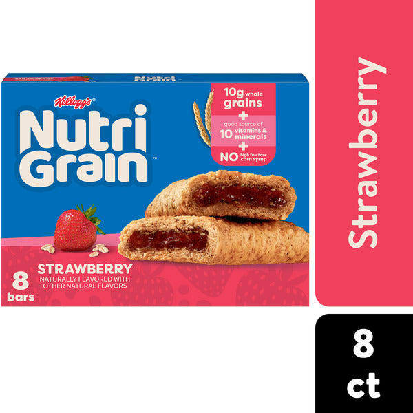 Kellogg’s Nutri-Grain Strawberry Breakfast Bars, Made with 10g Whole Grains, 8 Count