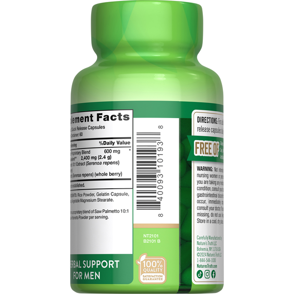 Green supplement bottle with label on a white background