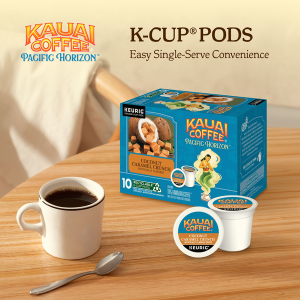 Kauai Coffee K-Cup Pods Ground Coconut Caramel Crunch Coffee
