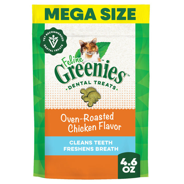 GREENIES Feline Adult Natural Dental Care Cat Treats, Oven Roasted Chicken Flavor