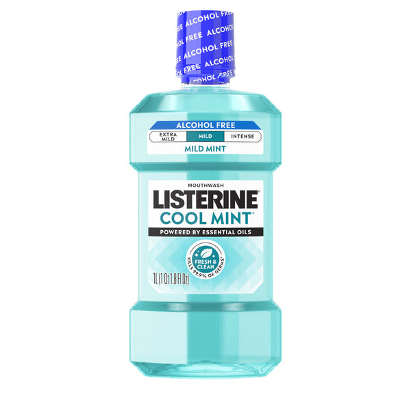 Listerine Cool Mint Alcohol-Free Mild Mouthwash for Bad Breath, Mild Mint, 1 L
