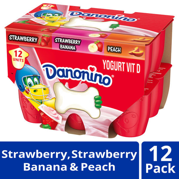 Danonino Variety Pack Strawberry, Strawberry Banana, Peach Yogurt, 1.76 Oz, 12 count