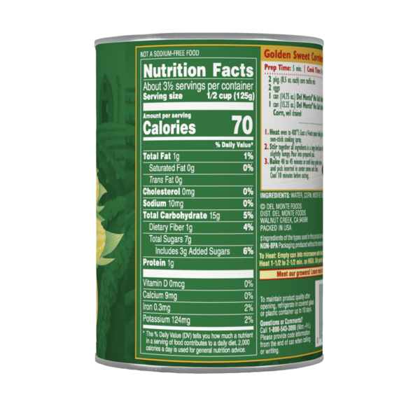 Del Monte No Salt Added Golden Cream Style Sweet Corn