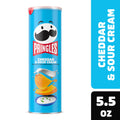 Pringles Cheddar & Sour Cream potato chip can on a white background