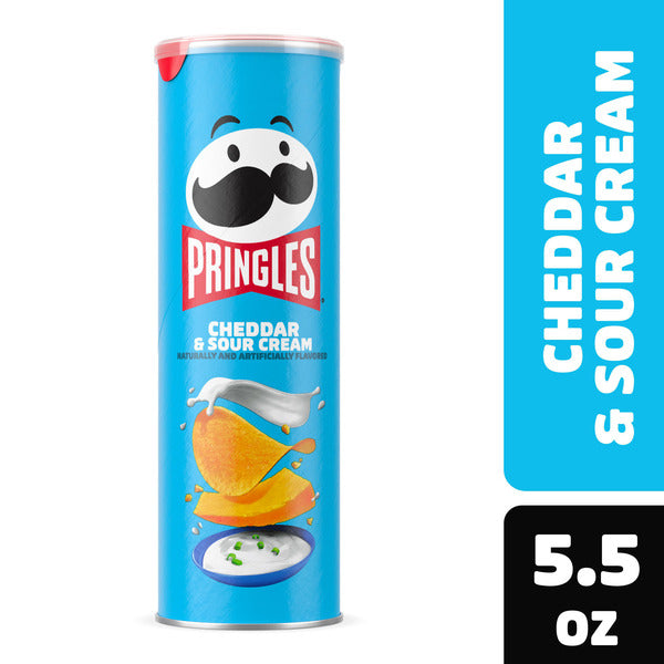 Pringles Cheddar & Sour Cream potato chip can on a white background
