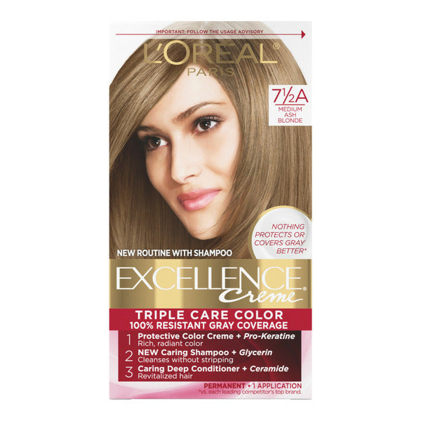 L'Oreal Creme Permanent Triple Care Hair Color, 7.5A Medium Ash Blonde