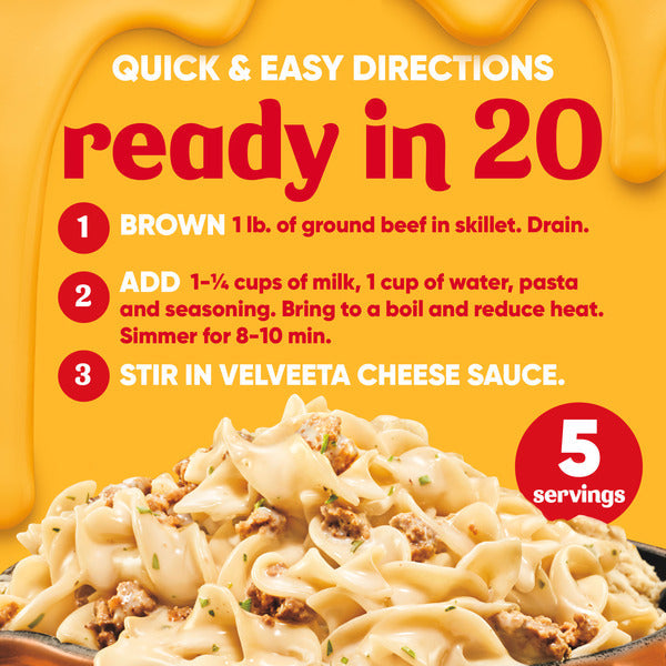 VELVEETA Creamy Beef Stroganoff One Pan Dinner Kit with Cheese Sauce, Pasta & Seasonings