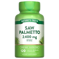 Green supplement bottle labeled 'Saw Palmetto 2,400 mg' by Nature's Truth on a white background.