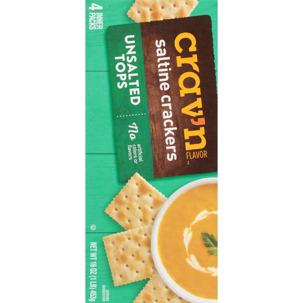 Crav'n Flavor Saltine Crackers, Unsalted Tops, 4 Inner Packs