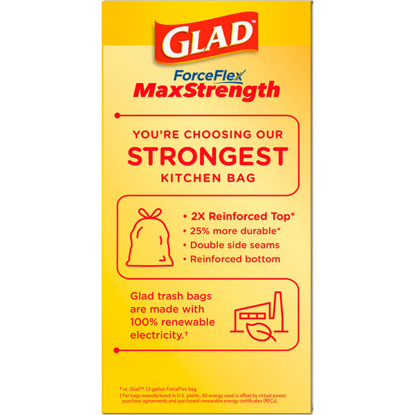 Glad ForceFlex MaxStrength Tall Kitchen Drawstring Trash Bags, 13 Gallon, Odorshield