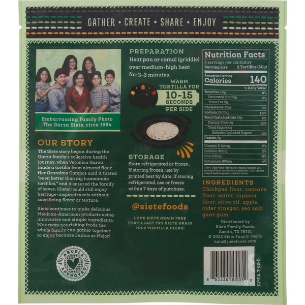 Siete Tortillas, Grain Free, Chickpea Flour