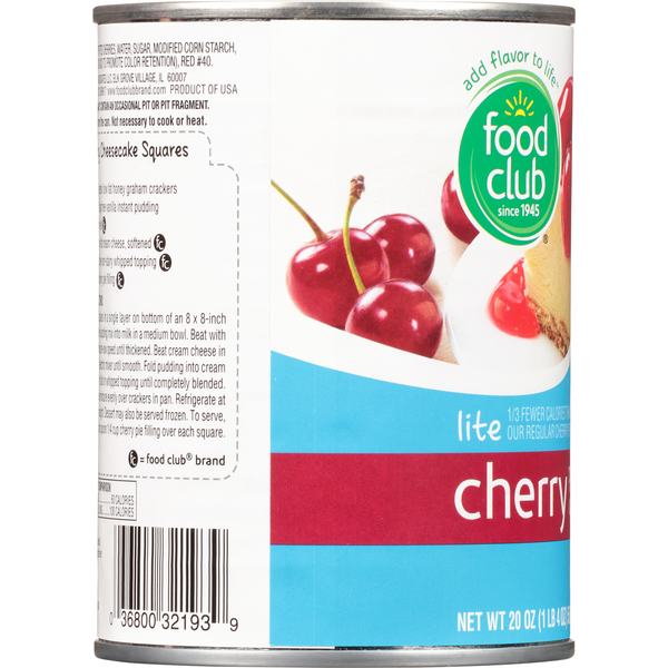 Food Club Pie Filling or Topping, Lite, Cherry