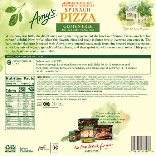 Amy's Kitchen Gluten Free Spinach Veggie Crust Pizza