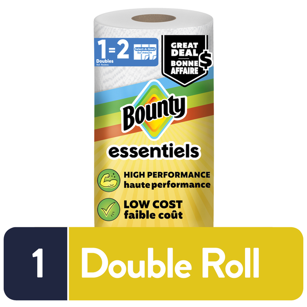 Bounty paper towel roll with label on a white background