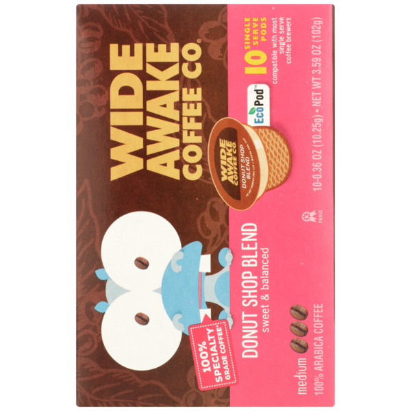 Wide Awake Medium Roast Donut Shop Blend 100% Arabica Coffee Single Serve Pods