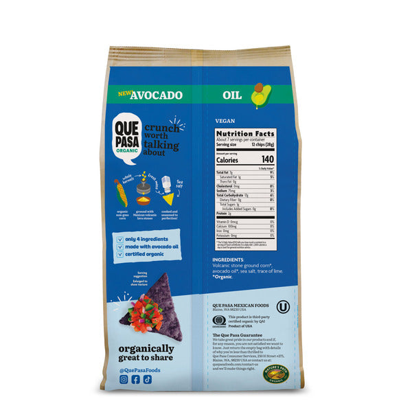 Que Pasa Avocado Oil Blue Corn Tortilla Chips