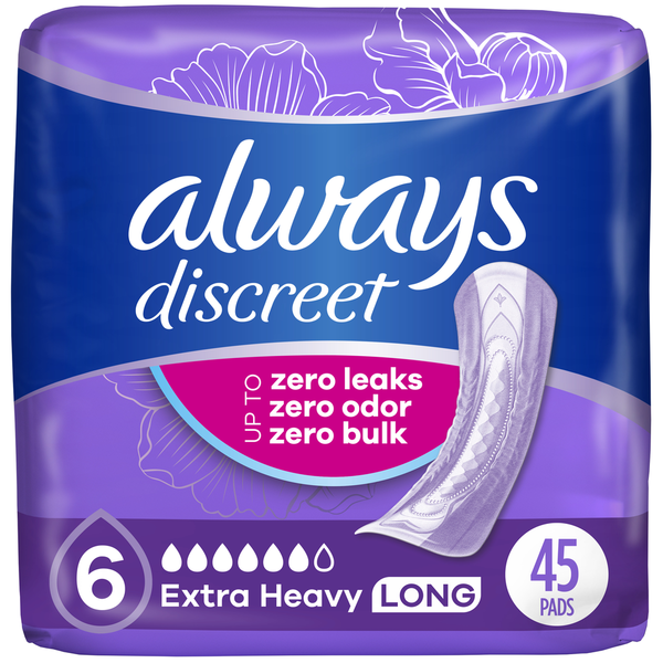 Always Discreet Discreet Pads, Extra Heavy Absorbency, Long Length
