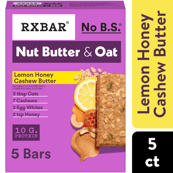 RXBAR Nut Butter and Oat Lemon Honey Cashew Butter Protein Bars, Protein Snacks, 5 Count