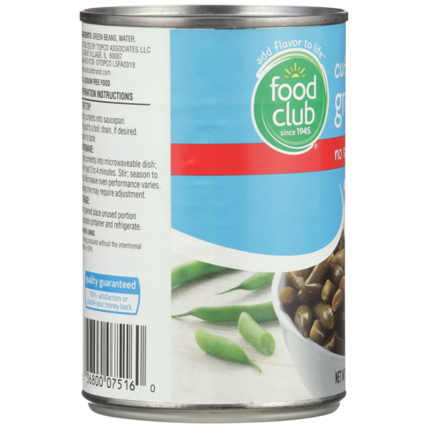 Food Club No Salt Added Cut Green Beans