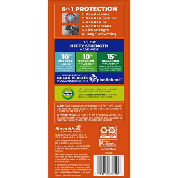 Hefty Trash Bags, Drawstring, Seaside Breeze, 30 Gallon, Large