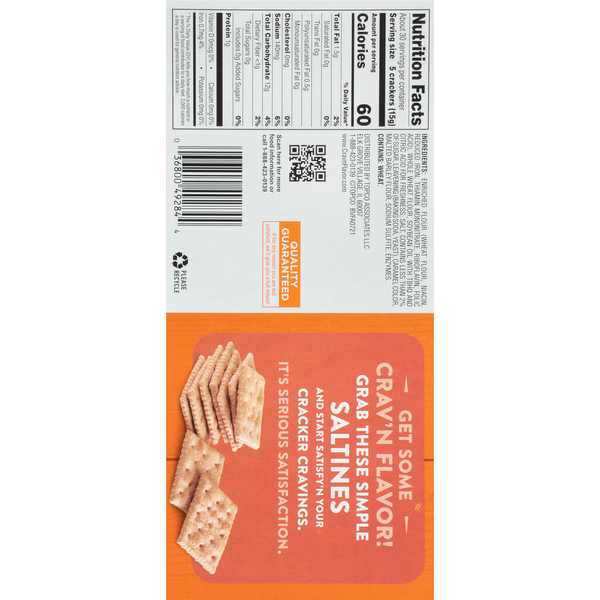 Crav'n Flavor Saltine Crackers, Wheat, 4 Inner Packs