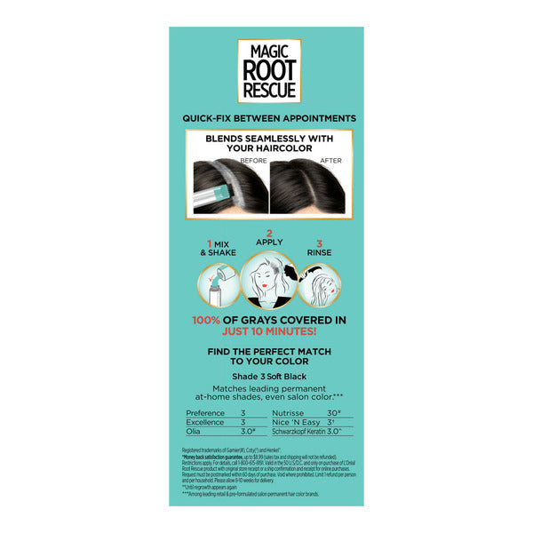 L'Oreal Root Rescue 10 Minute Root Hair Coloring Kit, 3 Soft Black