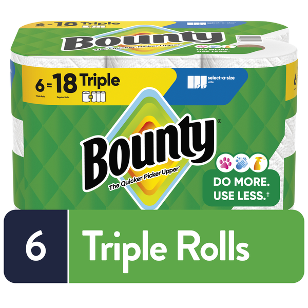 Bounty paper towels packaging with green and yellow design