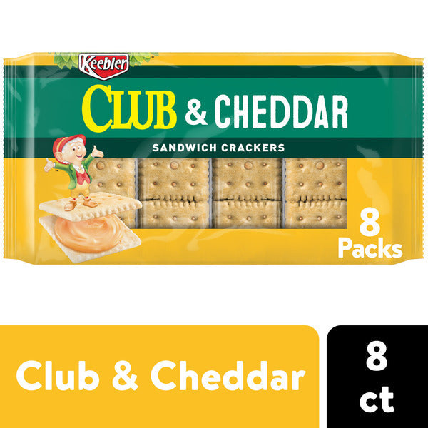 Keebler Club and Cheddar Sandwich Crackers, Lunch Snacks, 8 Count