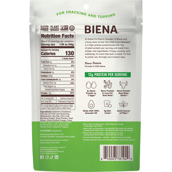 Biena Crispy Roasted Chili Lime Flavored Edamame