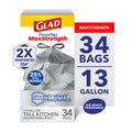 Glad ForceFlex MaxStrength Tall Kitchen Drawstring Trash Bags, 13 Gallon, Odorshield