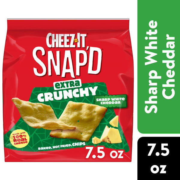 Cheez-It Snap'd Sharp White Cheddar Cheesy Baked Chips, Extra Crunchy, 7.5 oz