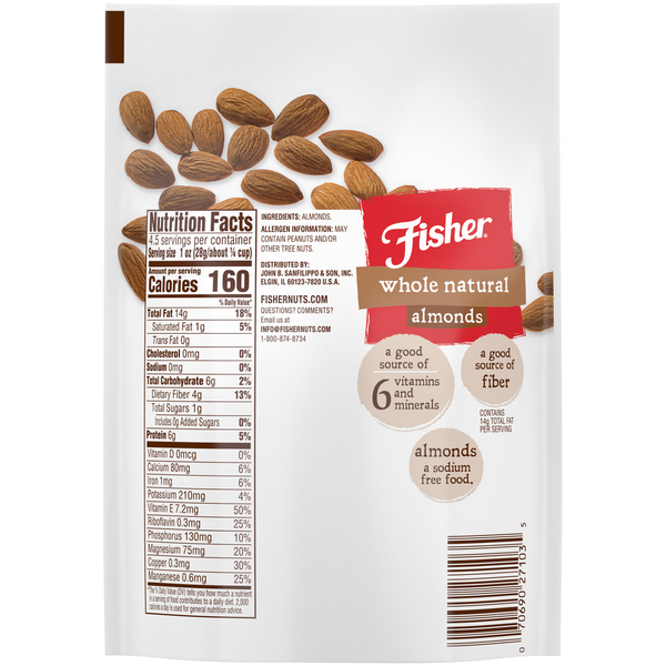Fisher Snack Fisher® Whole Natural Almonds 4.5 oz. Pouch