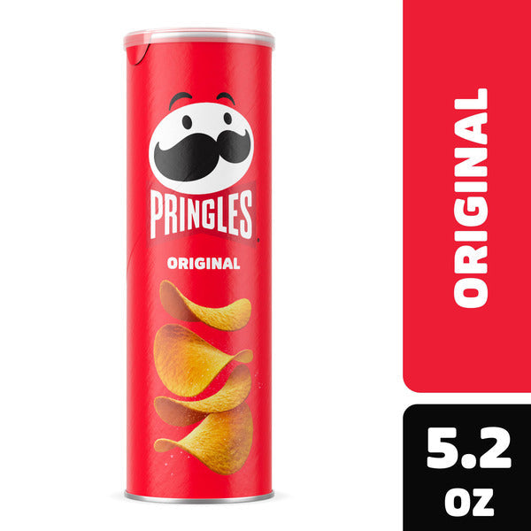 Pringles Original potato chip can with red label and white text on a white background