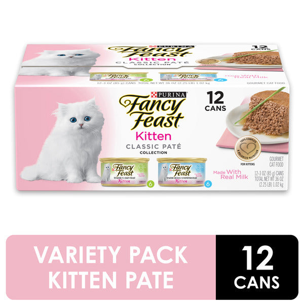 Purina Fancy Feast Grain Free Pate Wet Kitten Food Variety Pack, Kitten Classic Pate Collection Turkey & Whitefish