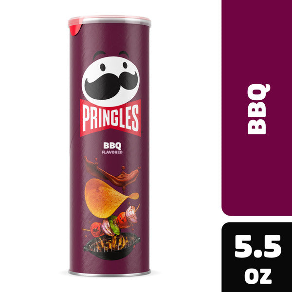 Pringles BBQ flavored potato chip canister on a white background