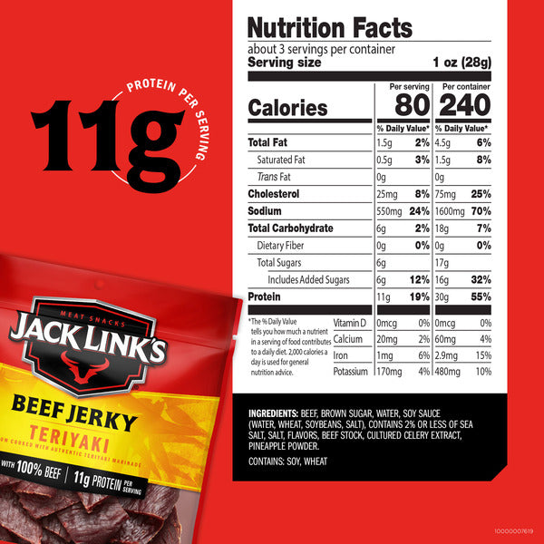 Jack Link's Beef Jerky, Teriyaki, Meat Snacks