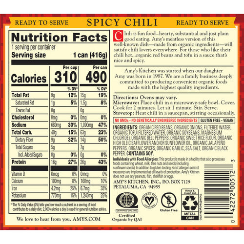Amy's Kitchen Spicy Chili