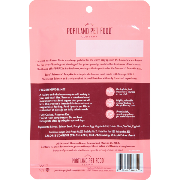 Portland Pet Food Company Cat Meal, Boots' Salmon N' Pumpkin