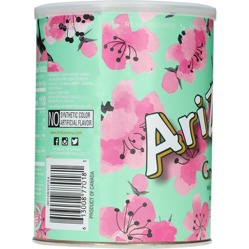 Canned good with floral design and 'Ariou' branding on a light green background