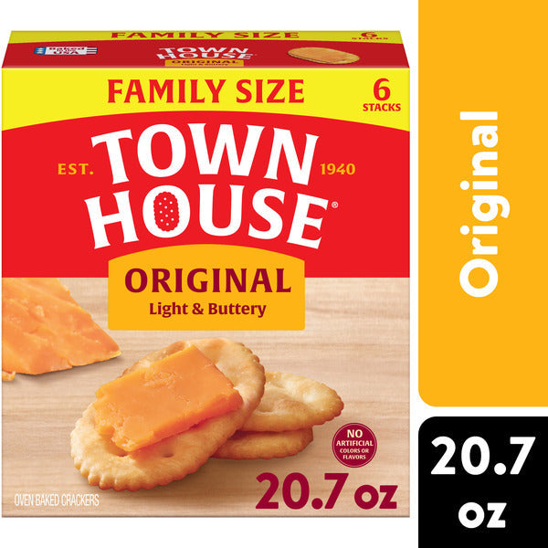 Town House Original Oven Baked Crackers, Salty Snacks, Family Size, 20.7 oz