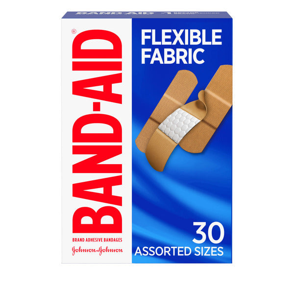 BAND-AID Flexible Fabric Adhesive Bandages, Comfortable Sterile Protection & Wound Care for Minor Cuts & Burns, Quilt-Aid Technology to Cushion Painful Wounds, Assorted Sizes, 30 ct