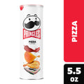 Pringles Pizza flavor canister with red label and '5.5 oz' text on a white background