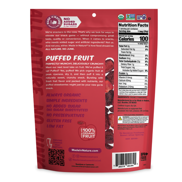 Made In Nature Organic Puffed Fruit, Strawberry